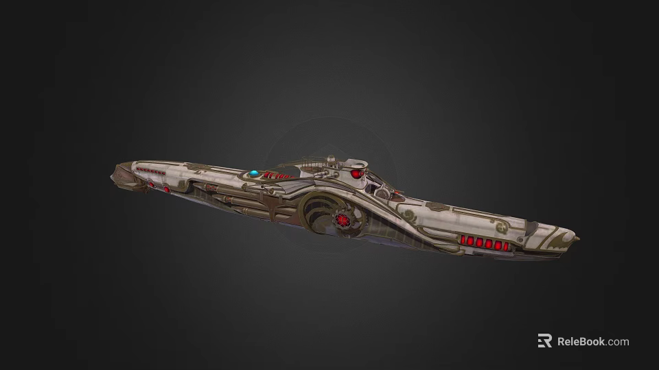 Futuristic Sci Fi Warship With Mechanical Structure And Red Details 3d model