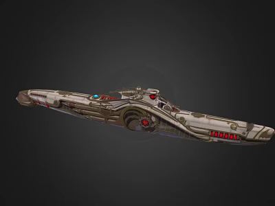 Futuristic Sci Fi Warship With Mechanical Structure And Red Details 3d model