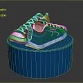 Blue Canvas Lace Up Low Top Shoes Displayed On Blue Cylinder Stand