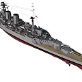 Detailed Military Warship Model With Main Turrets Superstructure Antennae And Deck Hull
