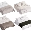 Different Double Bed Styles With Linen Bedding And Various Covers 3d model