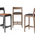 Modern Bar Stools With Wooden Frame And Brown Black Seats Design