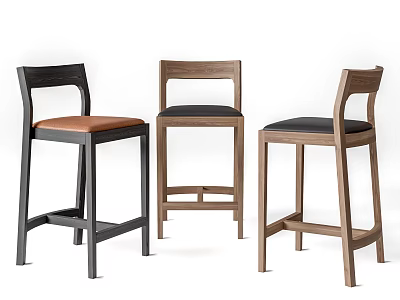 Modern Bar Stools With Wooden Frame And Brown Black Seats Design 3d model