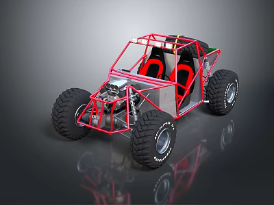 Off Road Dune Buggy With Red Tubular Frame Two Black Seats And Large Tires 3d model