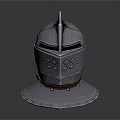 Medieval Knight Helmet With Face Guard Neck Protection And Rivet Decorations On Dark Background