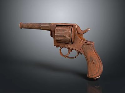 Vintage Revolver With Wooden Grip And Aged Metal Classic Design Weapon 3d model