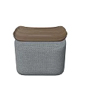 Stylish Gray Sofa Stool With Textured Fabric And Wooden Top Design