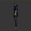 Full Body Character In Blue Hoodie With Yellow Stripes Standing On Gray Background