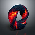 Wood Stone Sculpture with Twisted Loop Shape Dark Blue Surface and Red Orange Glowing Interior 3d model