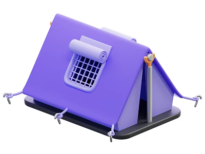 Purple Pet Litter Box With Tent Design Mesh Window And Stable Base 3d model