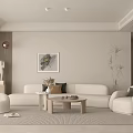 Modern Minimalist Living Room With White Sofa Round Armchair Coffee Table And Wall Art