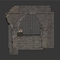 Ancient Stone Architectural Structure With Arch Grille Staircase And Pedestals