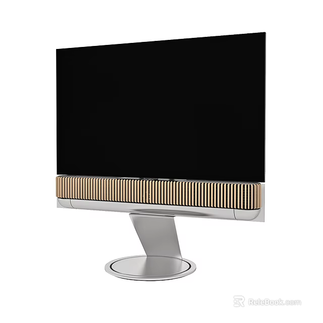 Modern Television With Black Screen Golden Stripes And Silver Metal Stand 3d model 
