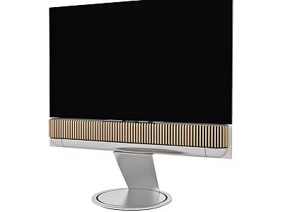 Modern Television With Black Screen Golden Stripes And Silver Metal Stand 3d model