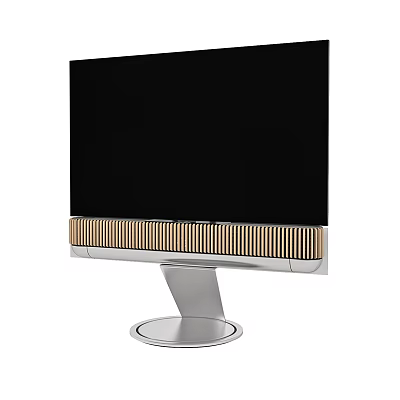 Modern Television With Black Screen Golden Stripes And Silver Metal Stand 3d model