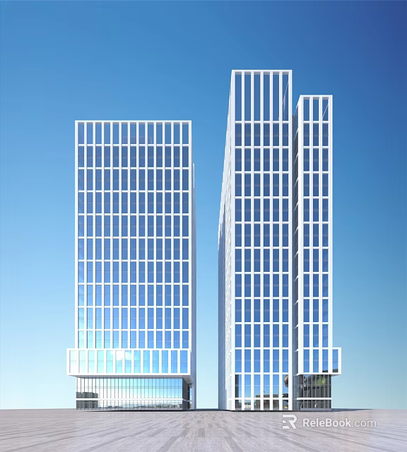 Modern High Rise Office Building With Glass Curtain Wall And Blue Sky Background 3d model 