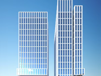 Modern High Rise Office Building With Glass Curtain Wall And Blue Sky Background 3d model