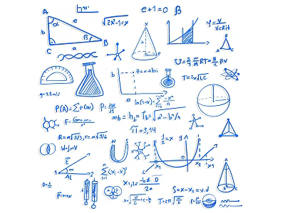 Educational Academic Wall Decor With Hand Drawn Math Science Blue Line Art 3d model