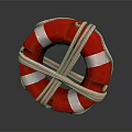 Red Lifebuoy With White Stripes And Cross Tied Ropes For Home Safety Supplies