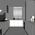 Modern Open Concept Kitchen Interior Design With White Cabinets And Appliances 3d model
