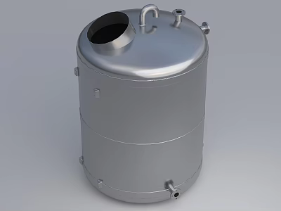 Stainless Steel Industrial Cylindrical Tank With Top Opening And Side Valves 3d model