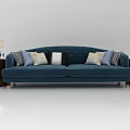 Modern Dark Blue Two Seater Sofa With Throw Pillows And Side Tables Featuring Table Lamps 3d model