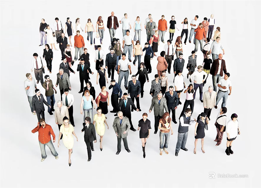 Crowd of Diverse People Standing in Various Poses With Different Clothing Styles 3d model 