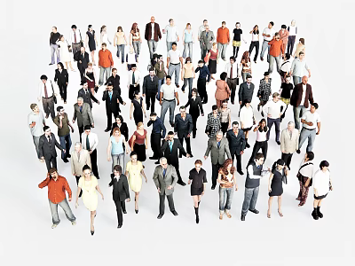 Crowd of Diverse People Standing in Various Poses With Different Clothing Styles 3d model