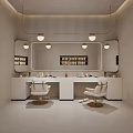 Modern Style Cosmetics Store Interior With White Counters Gold Accents Mirrors And Lighting Fixtures