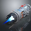 3D Rendered Rocket Engine With Blue Flame And Metallic Structure Details