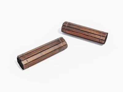 Two Brown Cylindrical Wooden Bamboo Decorative Objects With Striped Design 3d model