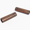 Two Brown Cylindrical Wooden Bamboo Decorative Objects With Striped Design 3d model