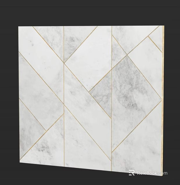 Marble Wall Design With Geometric Patterns And Gold Accent Lines 3d model