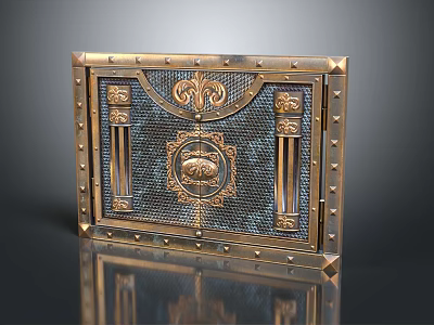 Antique Metal Double Door With Carved Patterns Rivets And Mesh Panel Design 3d model