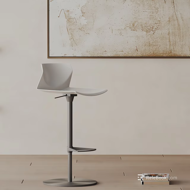 Minimalist Modern Bar Stool Featuring White Curved Seat Gray Metal Frame And Footrest 3d model 