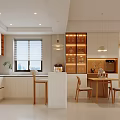 Cozy Living Dining Room With Beige Sofa Round Pendant Light Circular Rug And Wall Art