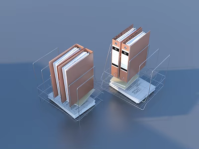 Transparent File Holders With Brown Folders And White Labels For Office Organization 3d model