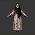 Traditional Muslim Woman In Floral Robe With Black Hijab And Outstretched Arms