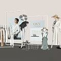 Stylish Floral Display For Fashion Retail Store With Mannequins Clothing And Decor