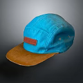 Stylish Blue Canvas Hat With Brown Brim And Leather Patch Detail