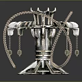Ornate Decorative Equipment with Silver Body Intricate Structure Copper Chains and Golden Lantern Decorations