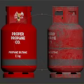 Red Propane Cylinders Showing New and Worn Conditions on Black Background