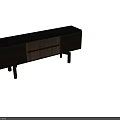 Modern Wooden Console Table With Dark Brown Light Wood Cabinet Doors And Black Leg Design