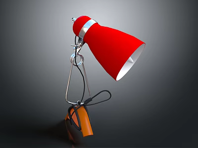 Modern Table Lamp With Red Lampshade Silver Metal Stand And Wooden Base 3d model