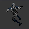 Sci Fi Game Movie Character In Blue White Armor Holding Blaster In Dynamic Action Pose