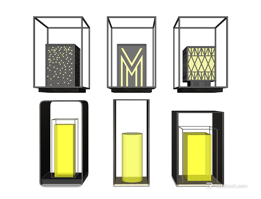 Modern Outdoor Lights With Multiple Decorative Designs Black Frames And Yellow Light 3d model 