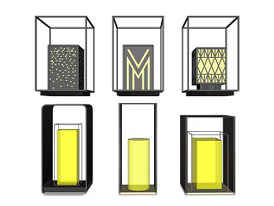 Modern Outdoor Lights With Multiple Decorative Designs Black Frames And Yellow Light 3d model