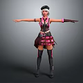 Game Movie Character In Pink Black Striped Outfit With Leather Hat Gloves And Long Boots