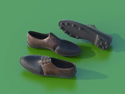 Brown And Black Leather Soccer Shoes With Cleated Soles For Athletic Sports Use 3d model