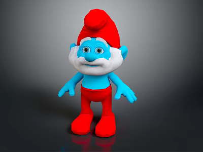 Smurf Plush Toy Character With Red Hat White Beard Blue Body And Red Pants 3d model